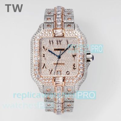 TW Factory Swiss Replica Iced-Out Cartier Santos 40mm Two-Tone Rose Gold & Diamond Watch 